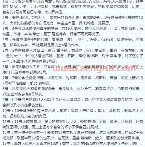 球衣号码的意义1到99