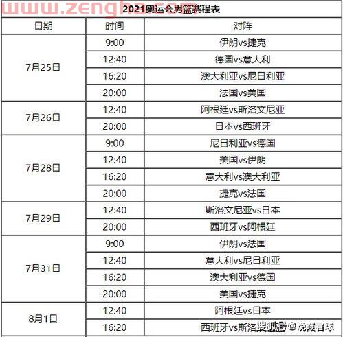 东京奥运会赛程安排