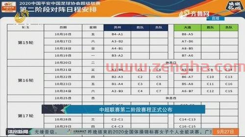 中超联赛第二阶段赛程确定时间